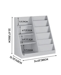 Streamdale Furniture Kids Bookshelf Toy Storage Organizer, 4 Tier Wooden Bookcase, Gray
