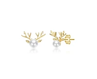 Rachel Glauber Teens 14K Gold Plated Pearl Animal Head Shaped Stud Earring