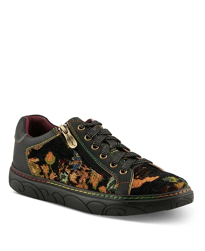 L'Artiste Danli-Fab Fashion Sneakers | Leather & Tapestry Print Lace-Up With Side Zipper