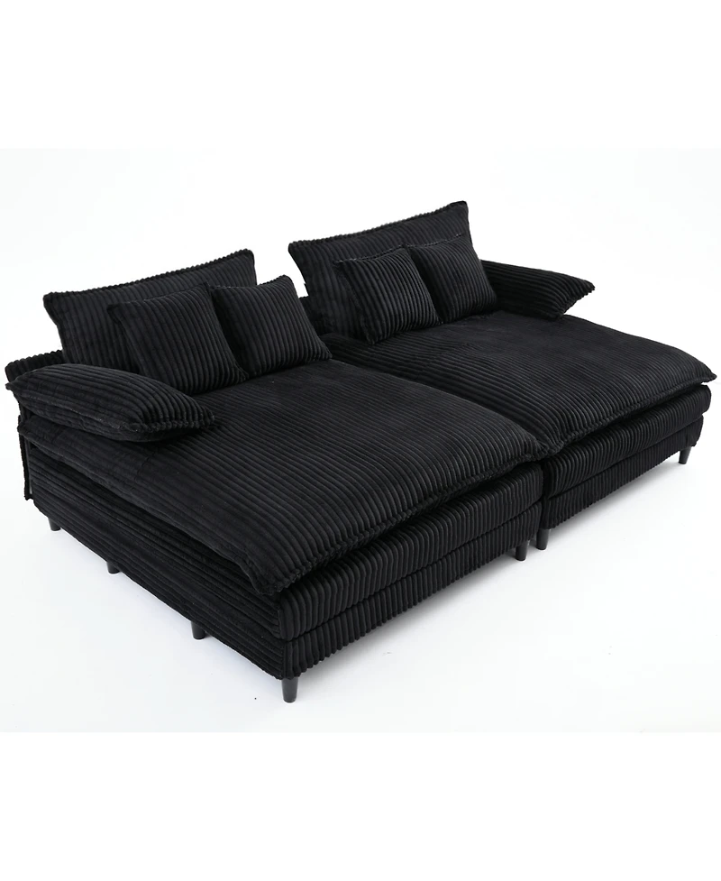 Streamdale Furniture Oversized Corduroy Chaise Lounge Sofa Bed with Pillows - Black