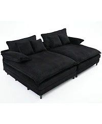 Streamdale Furniture Oversized Corduroy Chaise Lounge Sofa Bed with Pillows - Black