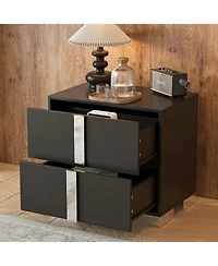 Streamdale Furniture Streamdale Mirrored Nightstand with 2 Drawers, Black