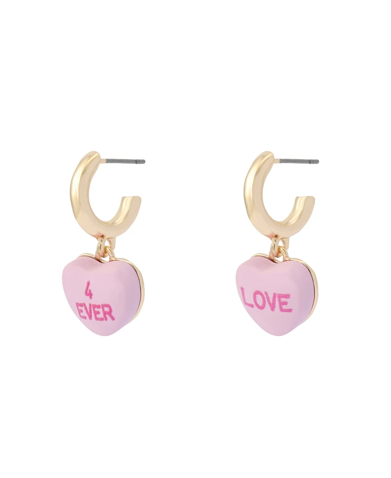 Betsey Johnson Pink Sweetheart Charm Huggie Earrings