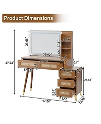 Streamdale Furniture 47" Lighted Vanity Desk with Rattan Drawers - Dark Walnut