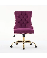 Streamdale Furniture Velvet Office Chair, Tufted, Golden Base, Adjustable, Swivel