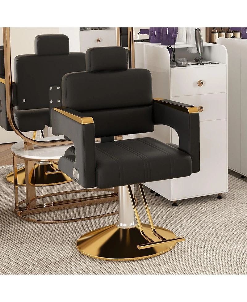Streamdale Furniture Hydraulic Barber Chair - 360 Swivel, Reclining, Black & Gold