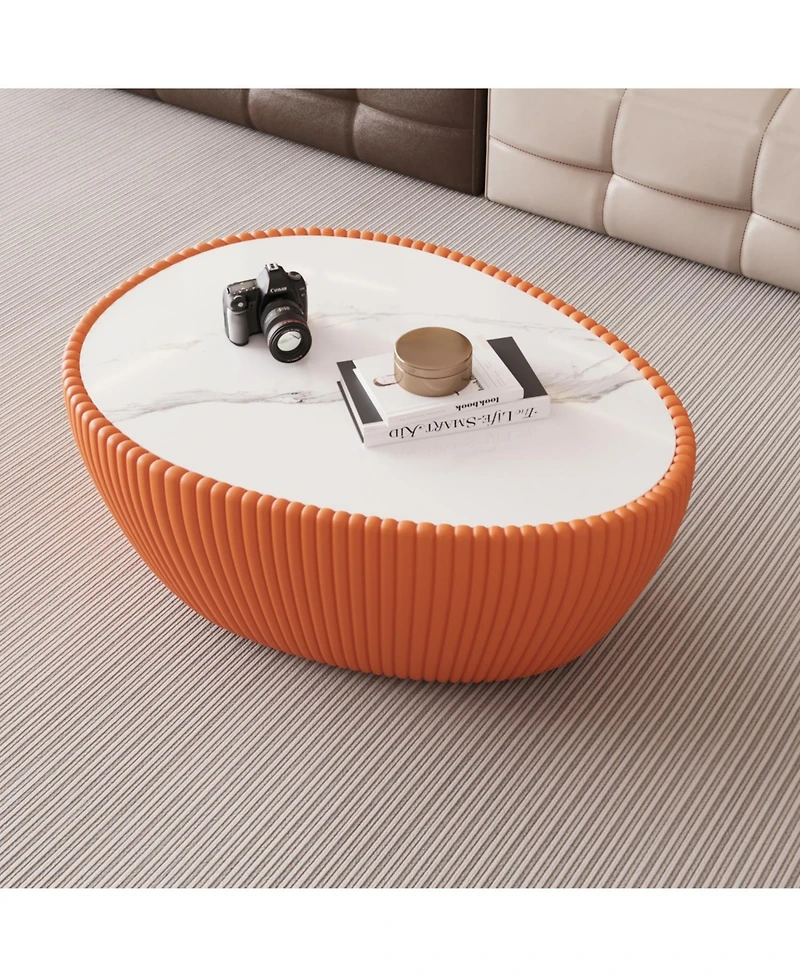 Streamdale Furniture Streamdale Light Marble Top Leather Modern Sofa Table