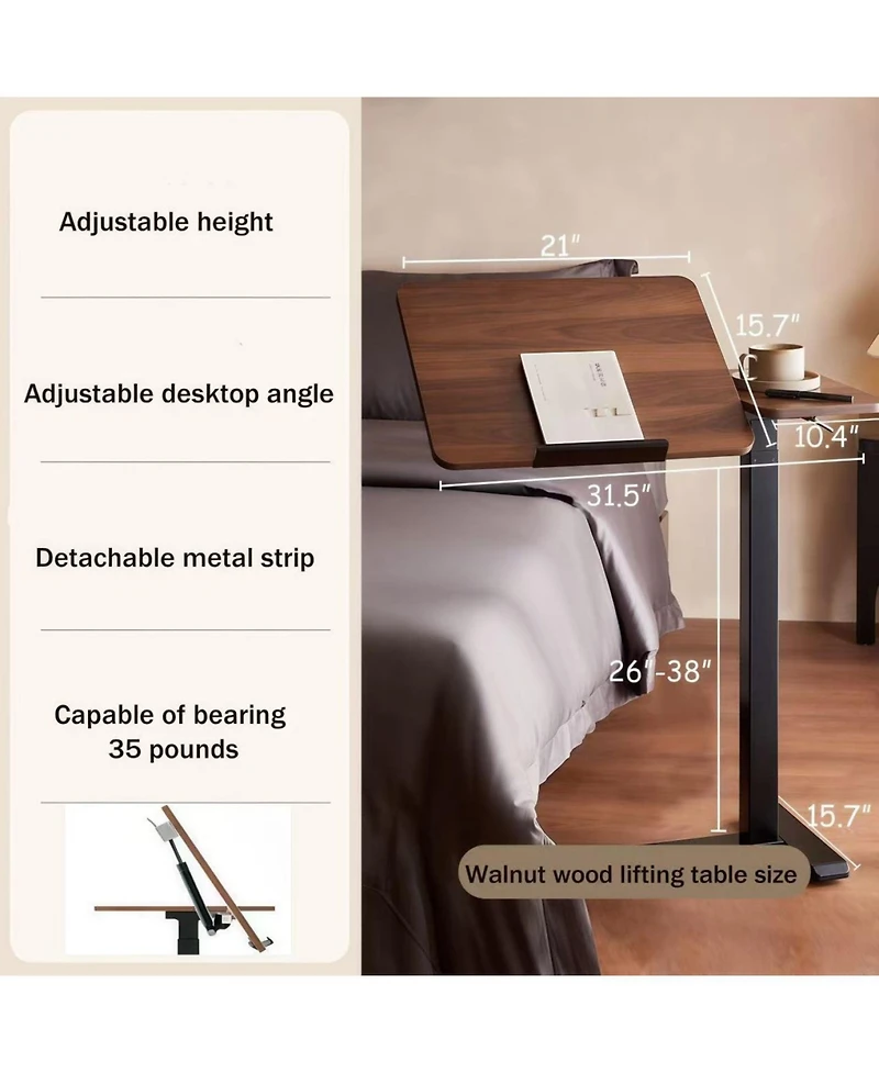 Streamdale Furniture Streamdale Overbed Rolling Laptop Stand with Wheels Height Adjustable Tray