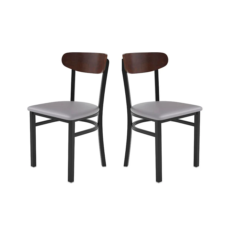 Emma+Oliver Yara Industrial Dining Chair with Rolled Steel Frame and Solid Wood Seat - 500 lbs. Static Weight Capacity