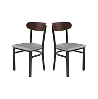 Emma+Oliver Yara Industrial Dining Chair with Rolled Steel Frame and Solid Wood Seat - 500 lbs. Static Weight Capacity