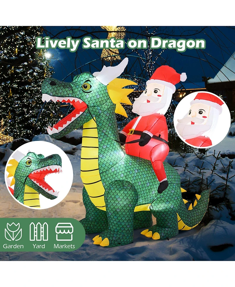 Gymax 6.7 Ft Christmas Inflatable Santa Claus Ride on Dinosaur