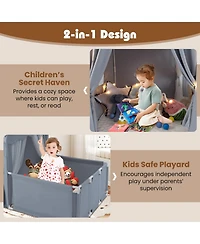 Gymax Kids Play Tent w/Playpen Yard Door Curtains Windows Star Lights for Boys Girls