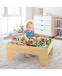 Hongge Kids Train Table and Learning Desk with Wooden Train Set and Storage Drawer