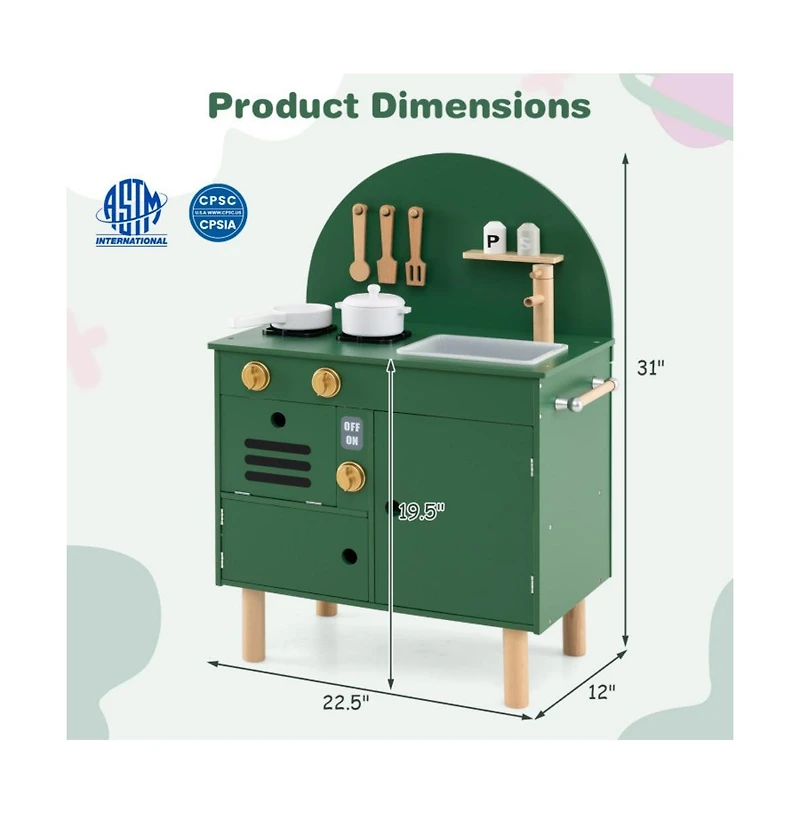 Hongge Kids Wooden Play Kitchen Set with Accessories and Storage for Pretend Cooking