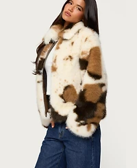 Edikted Women's Rayan Cow Print Faux Fur Jacket