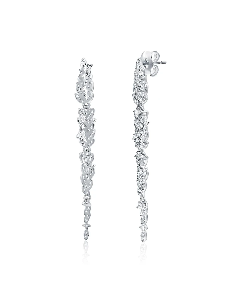 Suzy Levian New York Gala Collection Sterling Silver Cubic Zirconia Pave Leaf Drop Earrings