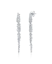 Suzy Levian New York Gala Collection Sterling Silver Cubic Zirconia Pave Leaf Drop Earrings