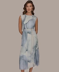Donna Karan New York Women's Sleeveless Pleated A-Line Midi Dress