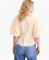 On 34th Women's Puff-Sleeve Tie-Front Peplum Blouse, Macy's Exclusive