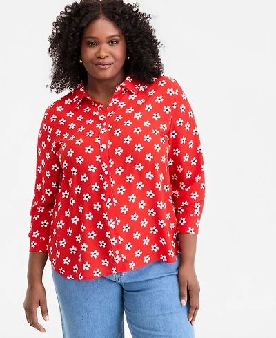 On 34th Trendy Plus Printed Collared Button-Front Shirt, Macy's Exclusive