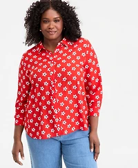 On 34th Trendy Plus Printed Collared Button-Front Shirt, Macy's Exclusive