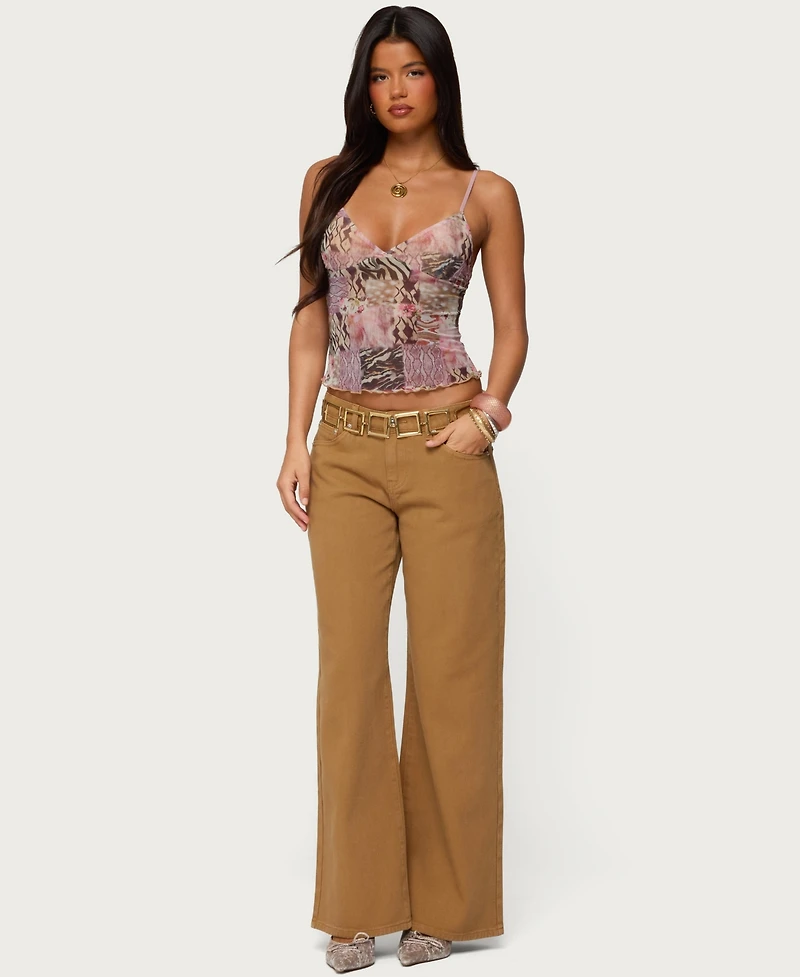 Edikted Womens Mixed Animal Print Mesh Tank Top