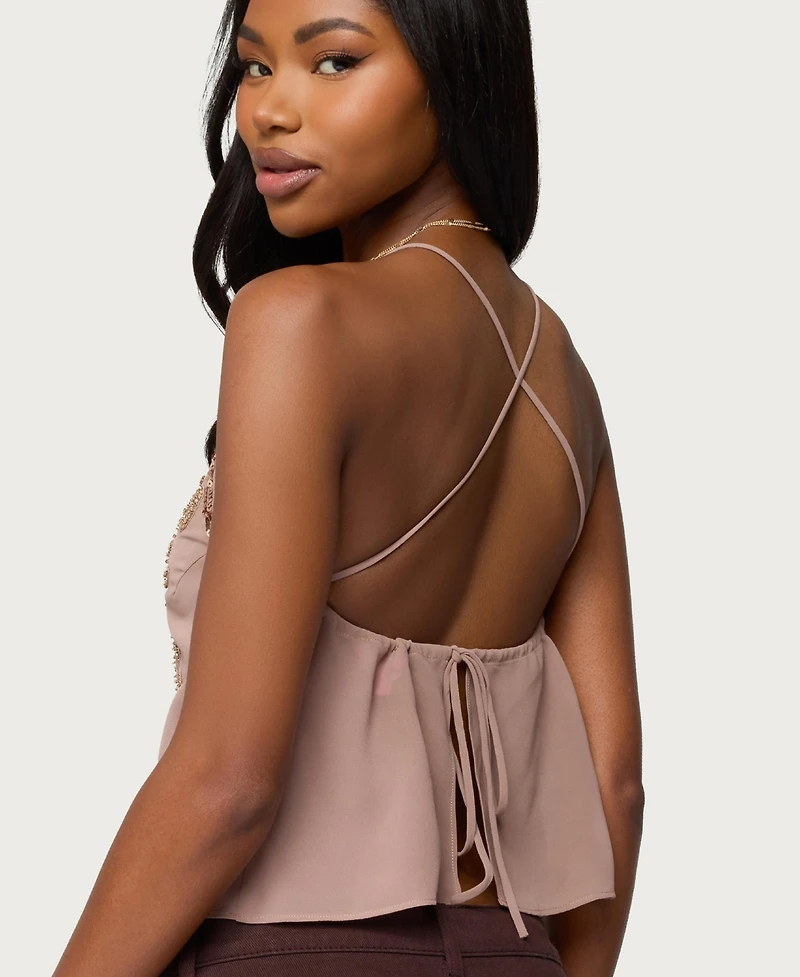 Edikted Women's Sorina Embellished V Neck Top