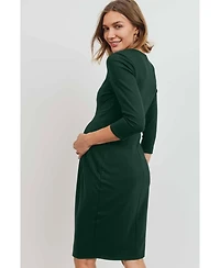 Hello Miz Maternity 3/4 Sleeve Round Neck Front Pleat Dress