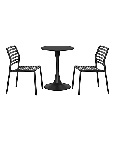 WestinTrends 3-Piece Outdoor Metal Round Dining Table Set With Stackable Resin Patio Chairs