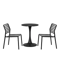 WestinTrends 3-Piece Outdoor Metal Round Dining Table Set With Stackable Resin Patio Chairs