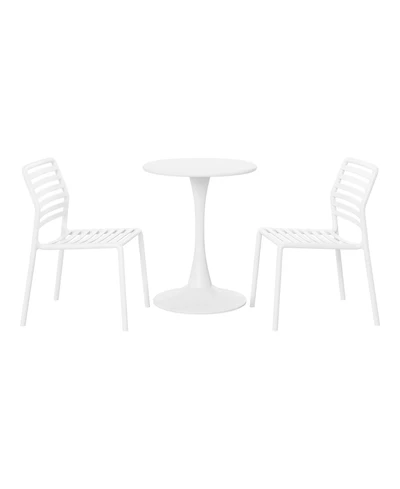 WestinTrends 3-Piece Outdoor Metal Round Dining Table Set With Stackable Resin Patio Dining Chairs