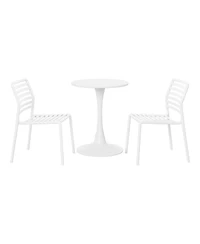 WestinTrends 3-Piece Outdoor Metal Round Dining Table Set With Stackable Resin Patio Dining Chairs