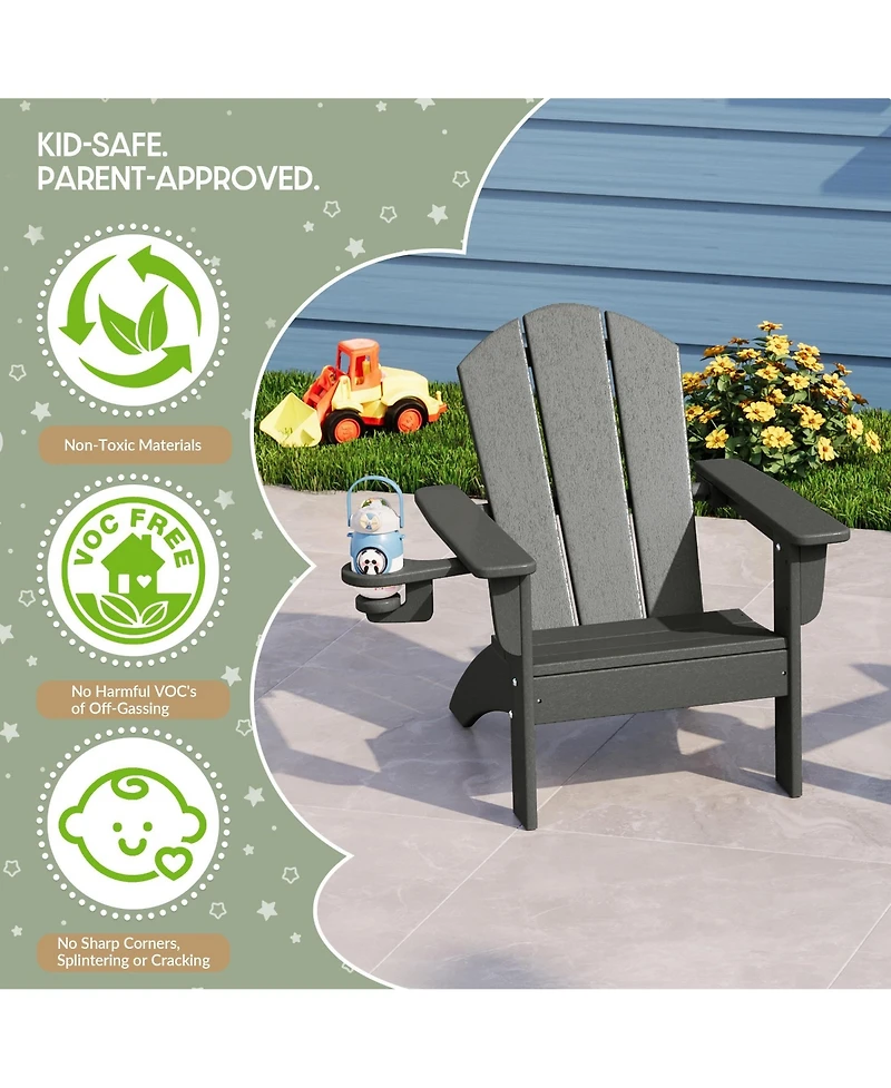 WestinTrends Kids Outdoor Hdpe Plastic Adirondack Patio Chairs with Cup Holders (Set of 2)
