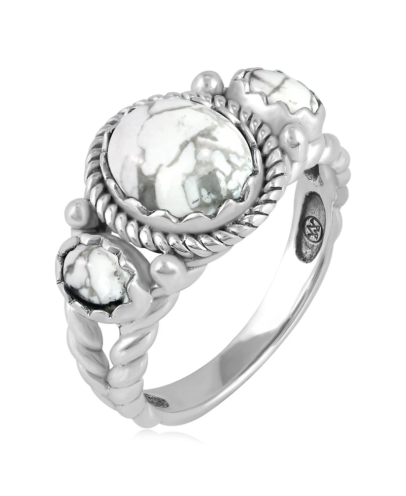 American West Jewelry Sterling Silver White Howlite 3-Stone Ring