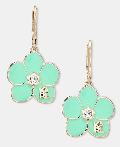 Karl Lagerfeld Paris Gold-Tone Enamel Flower Logo Drop Earrings