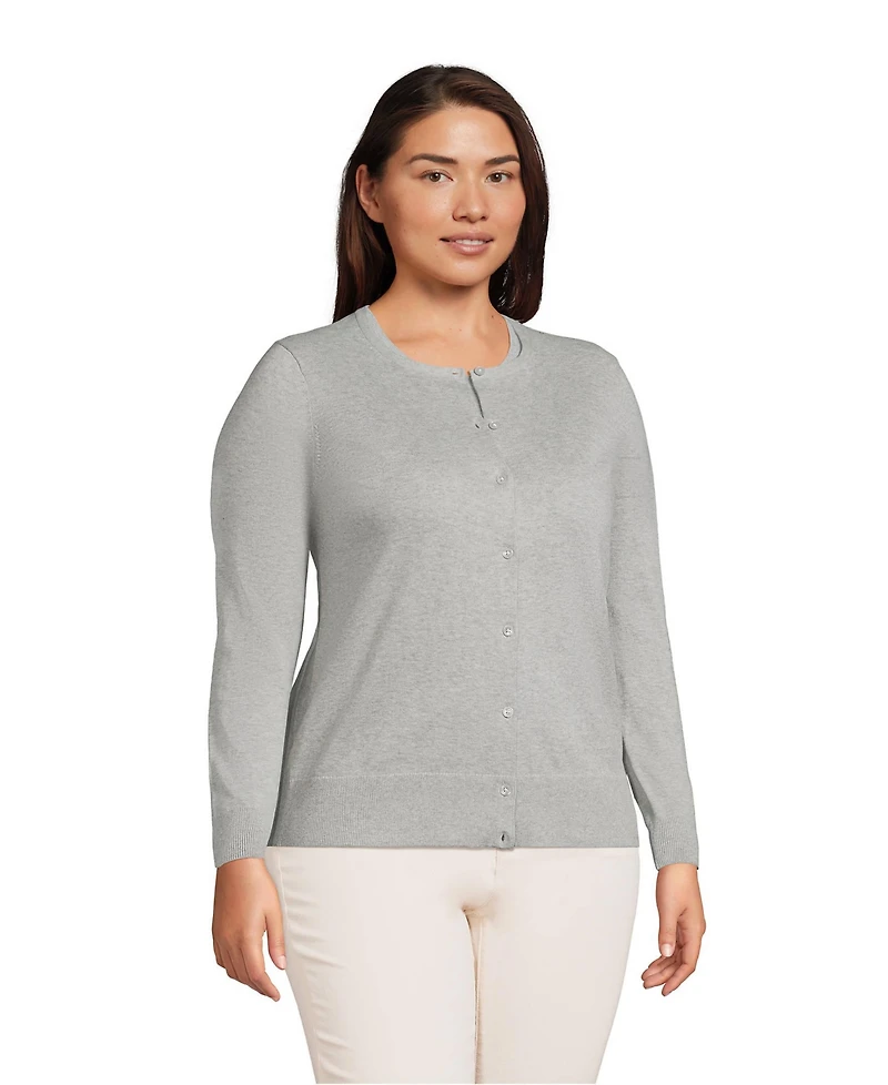 Lands' End Plus Fine Gauge Cotton Cardigan Sweater