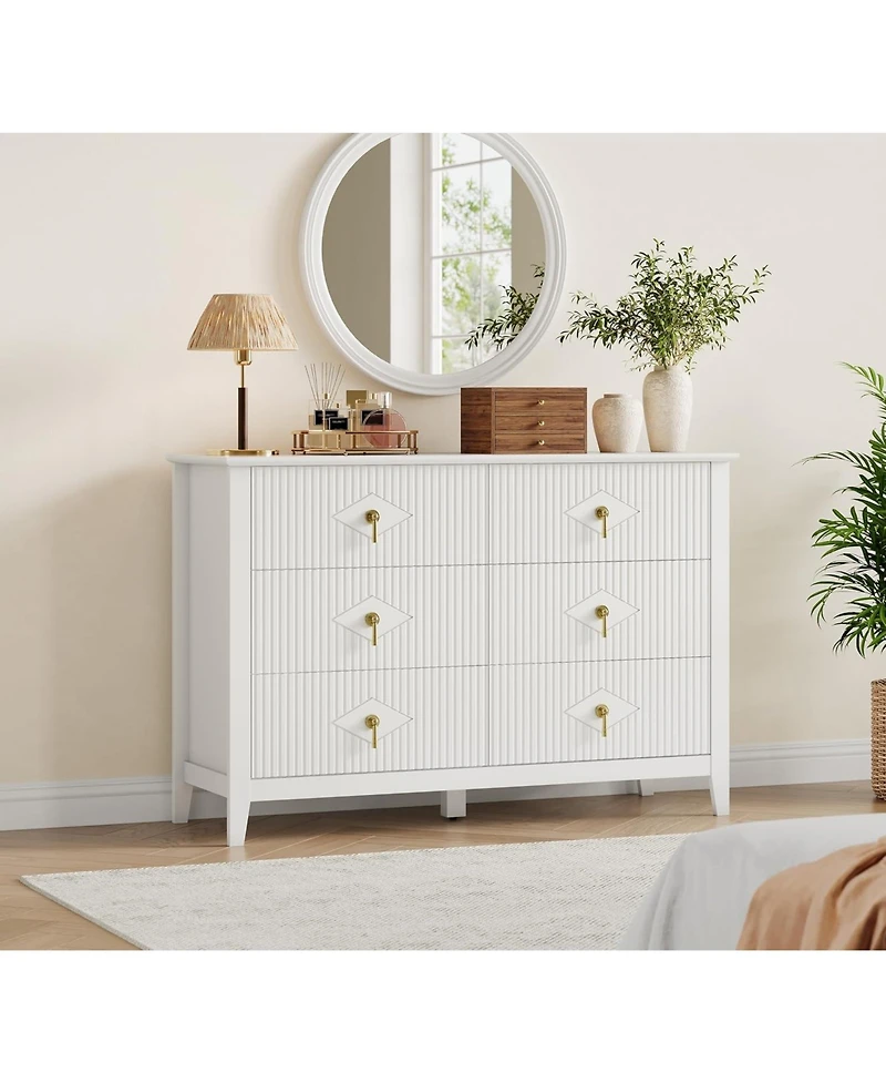 gaomon Dresser 48"W, 6-Drawer Modern Wood Chest with Metal Handles, Bedroom Storage Cabinet Tv Stand for Living Room