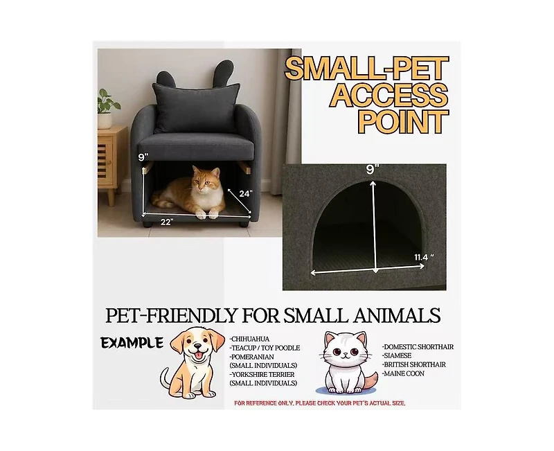 Cesicia Bunny-Ear Pet-Friendly Armchair Sofa Chair with Side Pocket, Scratch-Resistant Fabric, Built-in Cat & Dog Hideaway