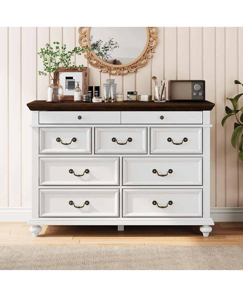 gaomon 47-Inch Wide Farmhouse 9-Drawer Wood Bedroom Dresser with Rustic Design and Metal Handles
