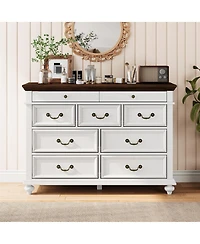 gaomon 47-Inch Wide Farmhouse 9-Drawer Wood Bedroom Dresser with Rustic Design and Metal Handles
