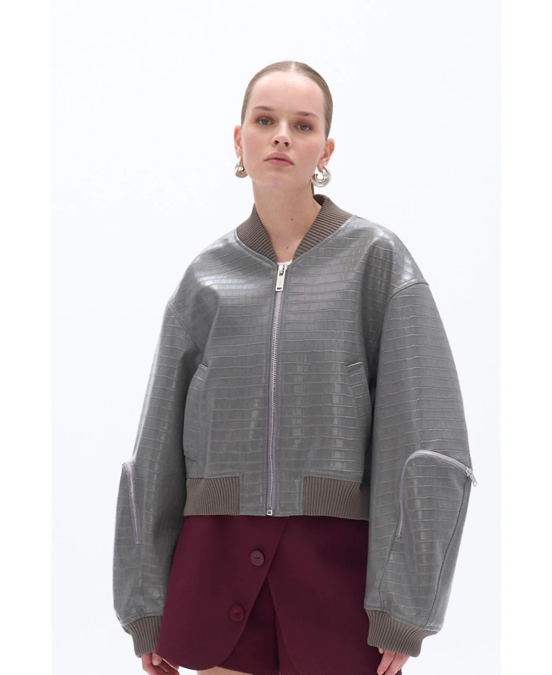 Nocturne Women's Faux Leather Bomber Jacket