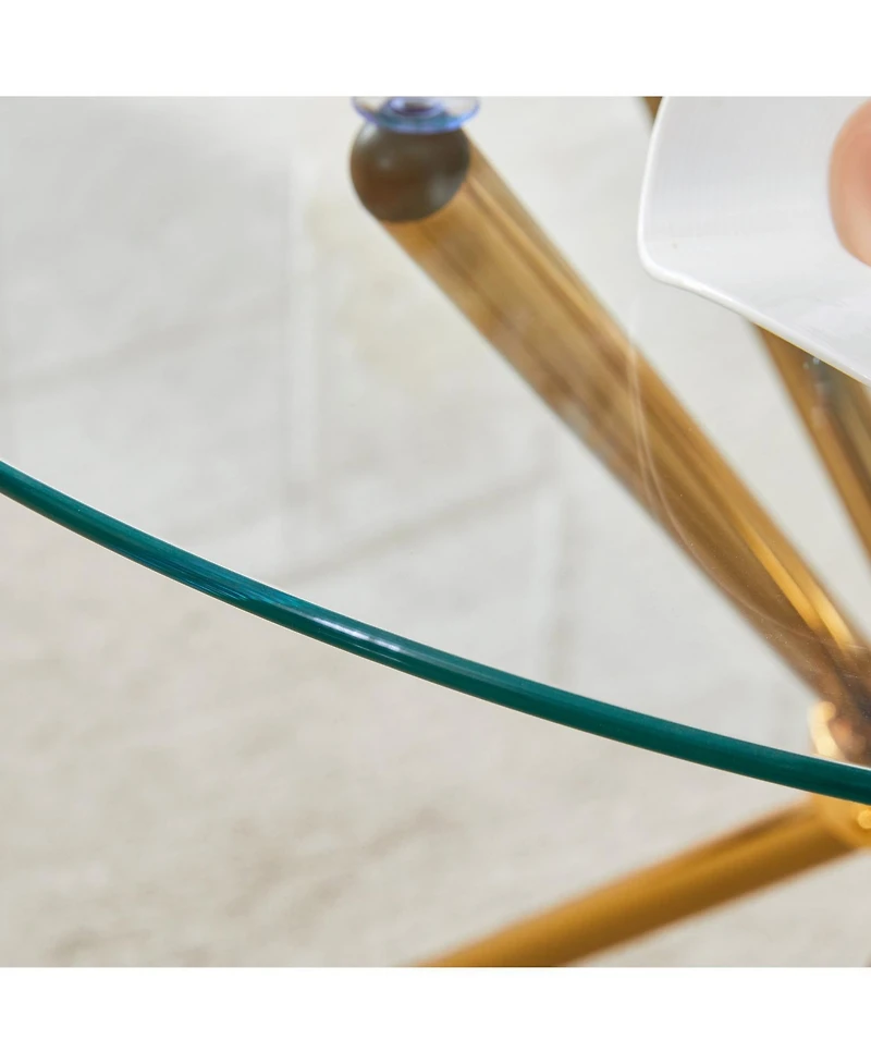 Streamdale Furniture Modern Luxe 4-Piece Dining Set - Round Glass Table & Black-Gold Chairs