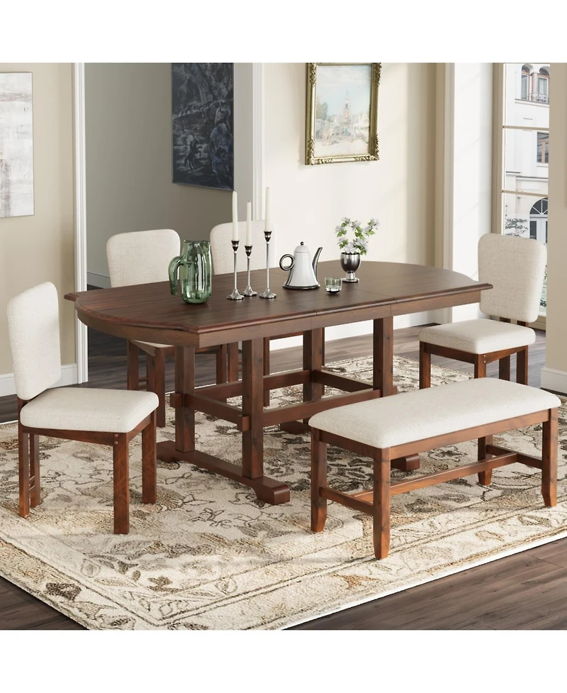 Streamdale Furniture Extendable Wood Dining Table Set with Bench & 4 Chairs