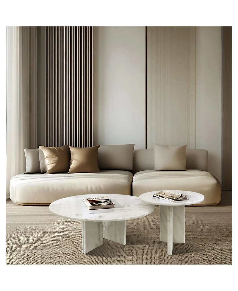 Streamdale White Marble Coffee Table Set - Living Room Tables