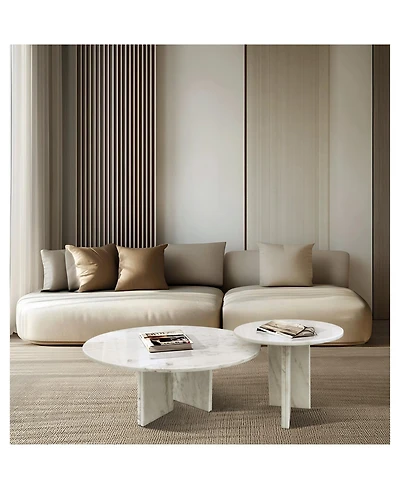 Streamdale White Marble Coffee Table Set - Living Room Tables