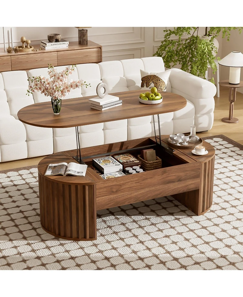 Streamdale Furniture 47.2" Lift Top Coffee Table w/ Hidden Compartment, Modern Oval