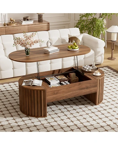 Streamdale Furniture 47.2" Lift Top Coffee Table w/ Hidden Compartment, Modern Oval