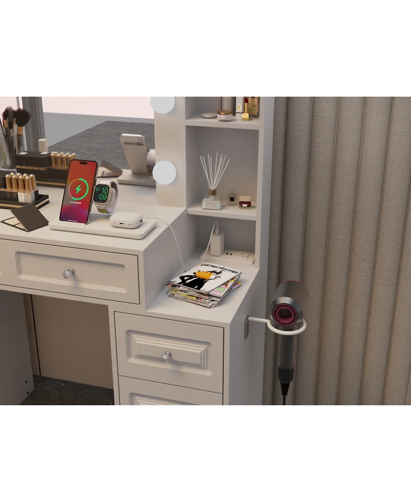 Streamdale Furniture Vanity Desk with Lighted Mirror & Charging Station