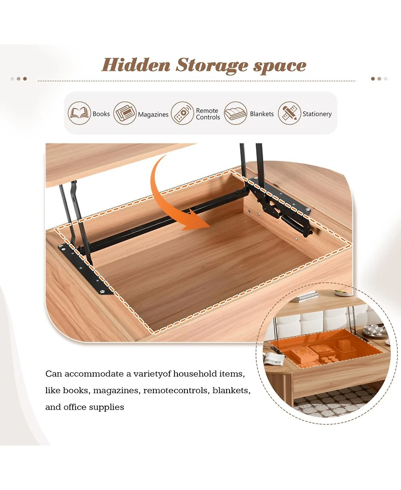 Streamdale Furniture 47.2" Lift Top Coffee Table w/ Hidden Compartment, Modern Oval Table