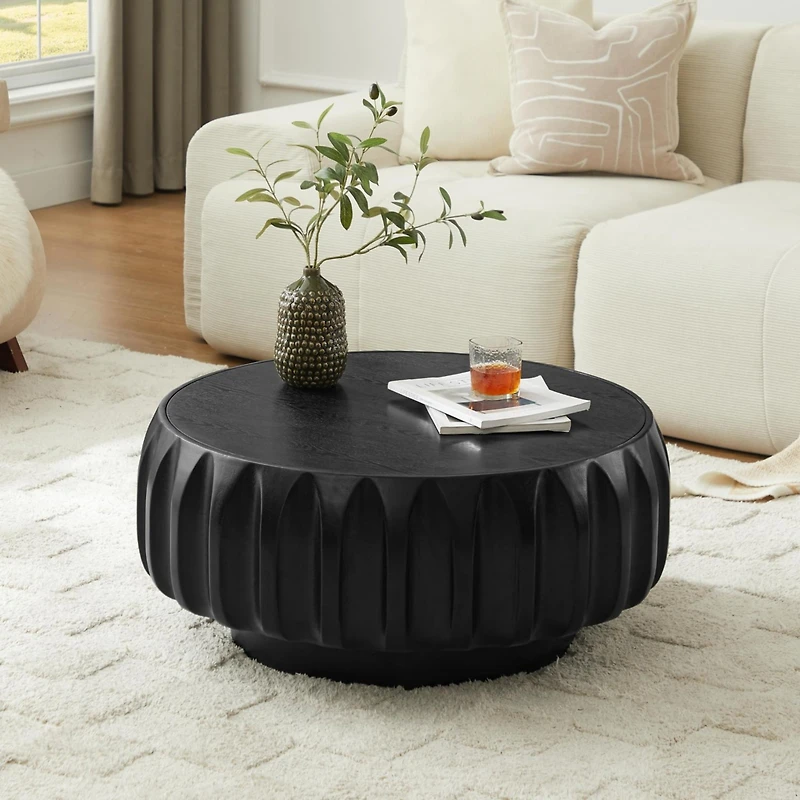 Streamdale Furniture Round Solid Wood Carved Coffee Table with Elegant Sculptural Design